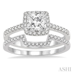 Princess Shape Halo Diamond Wedding Set