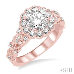 Round Shape Semi-Mount Halo Diamond Engagement Ring