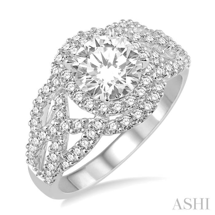 Round Shape Semi-Mount Halo Diamond Engagement Ring