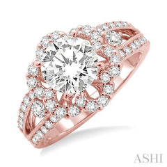 Round Shape Semi-Mount Diamond Flower Engagement Ring