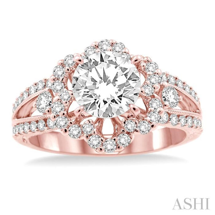 Round Shape Semi-Mount Diamond Flower Engagement Ring