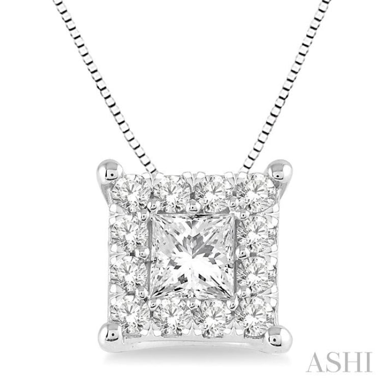 Princess Shape Halo Lovebright Diamond Pendant