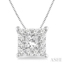 Princess Shape Halo Lovebright Diamond Pendant