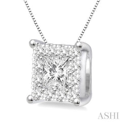 Princess Shape Halo Lovebright Diamond Pendant