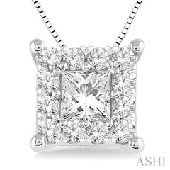 Princess Shape Halo Lovebright Diamond Pendant