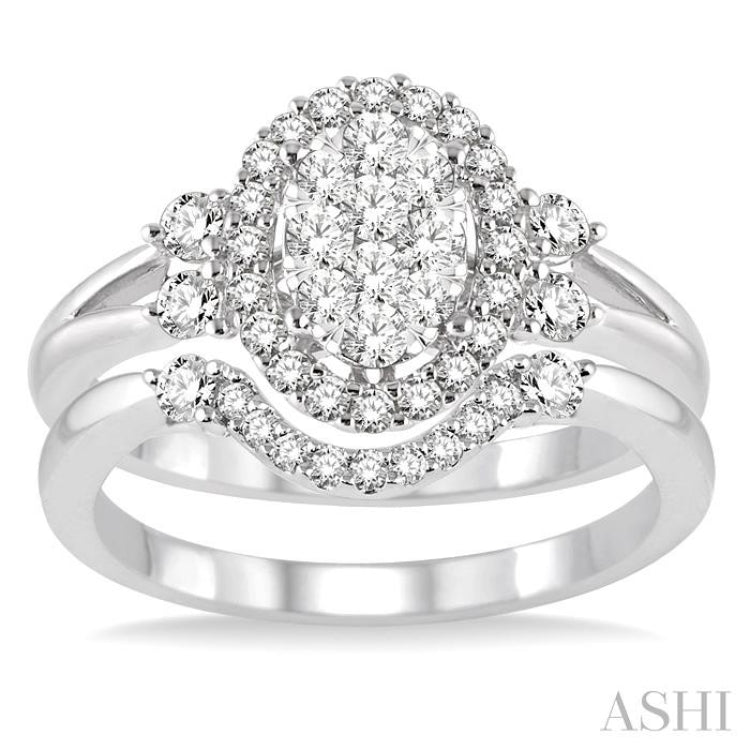 Oval Shape Halo Lovebright Diamond Wedding Set