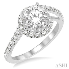 Round Shape Semi-Mount Halo Diamond Engagement Ring