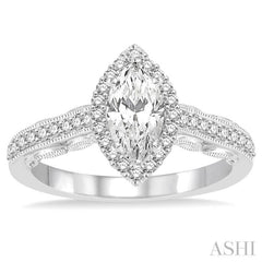 Marquise Shape Semi-Mount Halo Diamond Engagement Ring