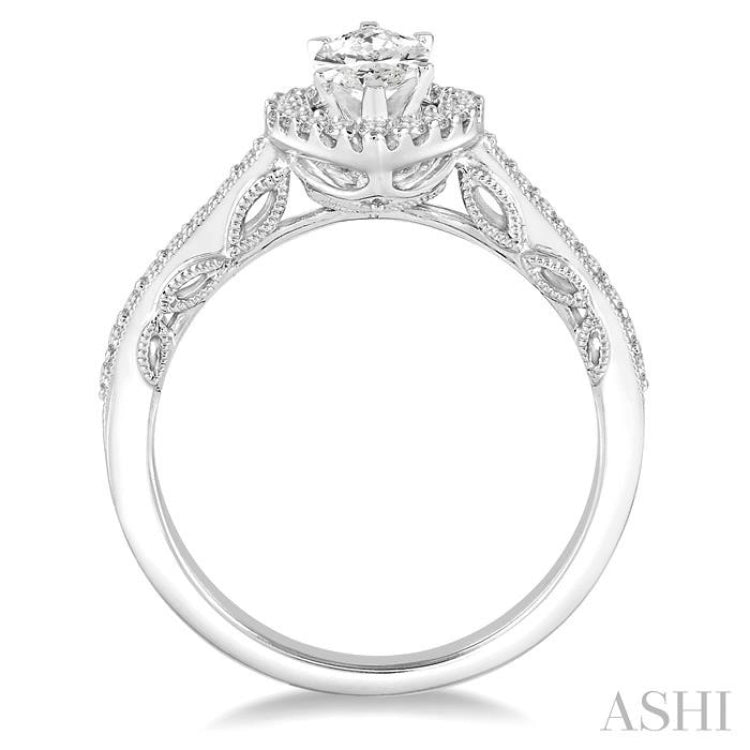 Marquise Shape Semi-Mount Halo Diamond Engagement Ring