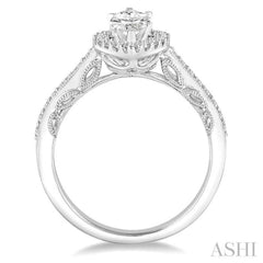 Marquise Shape Semi-Mount Halo Diamond Engagement Ring