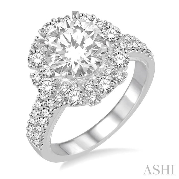 Round Shape Semi-Mount Halo Diamond Engagement Ring