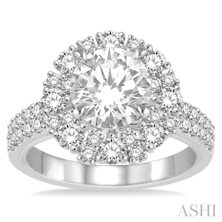 Round Shape Semi-Mount Halo Diamond Engagement Ring