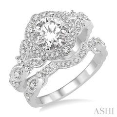 Round Shape Halo Diamond Wedding Set