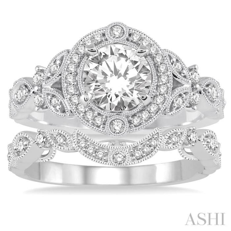 Round Shape Halo Diamond Wedding Set