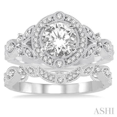 Round Shape Halo Diamond Wedding Set