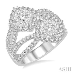 2 Stone Halo Lovebright Diamond Fashion Ring