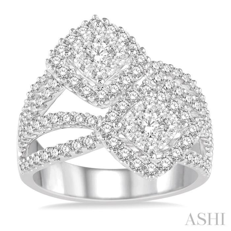 2 Stone Halo Lovebright Diamond Fashion Ring