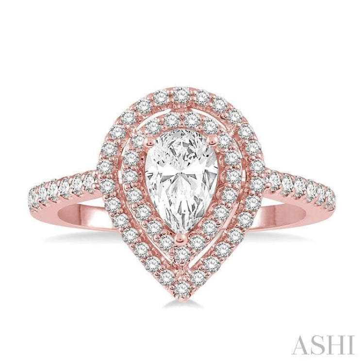 Pear Shape Semi-Mount Halo Diamond Engagement Ring