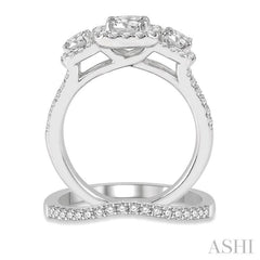 Round Shape Past Present & Future Halo Diamond Wedding Set