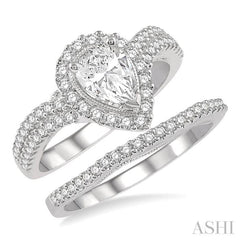 Pear Shape Halo Diamond Wedding Set