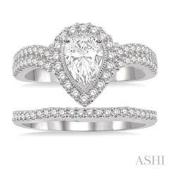 Pear Shape Halo Diamond Wedding Set