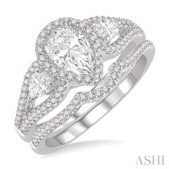 Pear Shape Past Present & Future Halo Diamond Wedding Set