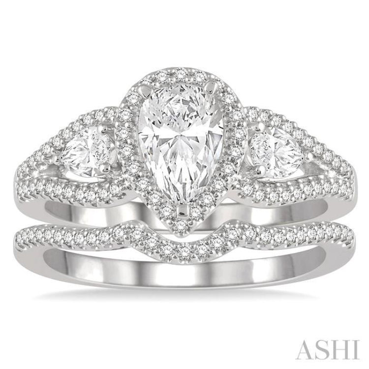 Pear Shape Past Present & Future Halo Diamond Wedding Set