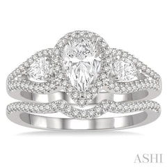 Pear Shape Past Present & Future Halo Diamond Wedding Set