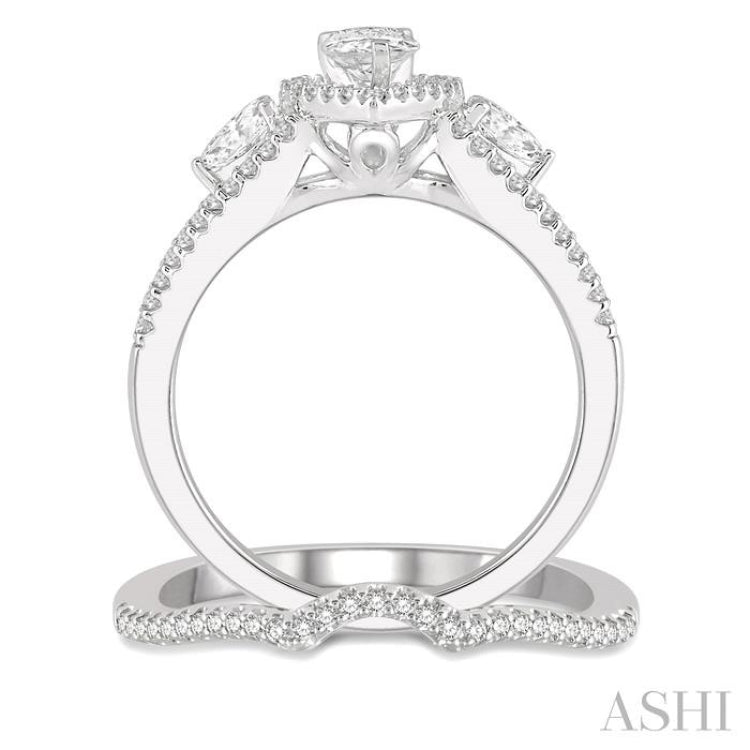 Pear Shape Past Present & Future Halo Diamond Wedding Set