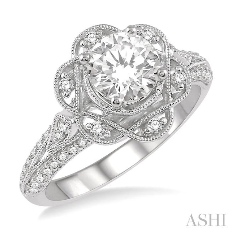 Round Shape Semi-Mount Diamond Flower Engagement Ring