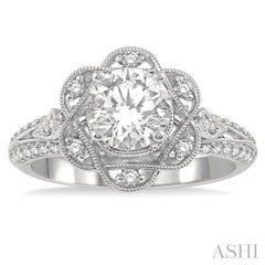 Round Shape Semi-Mount Diamond Flower Engagement Ring