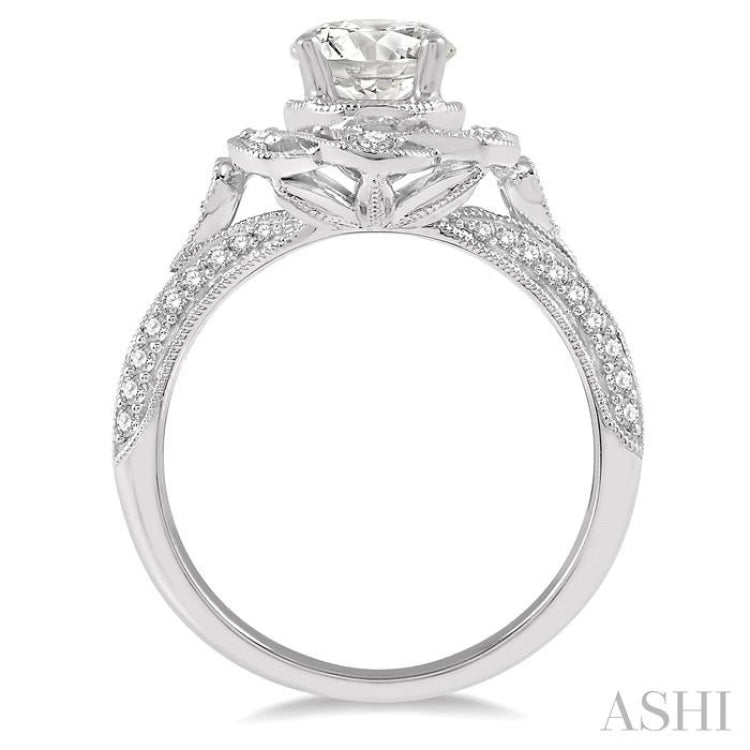 Round Shape Semi-Mount Diamond Flower Engagement Ring