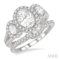 Oval Shape Past Present & Future Halo Diamond Wedding Set