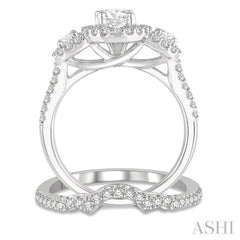 Oval Shape Past Present & Future Halo Diamond Wedding Set