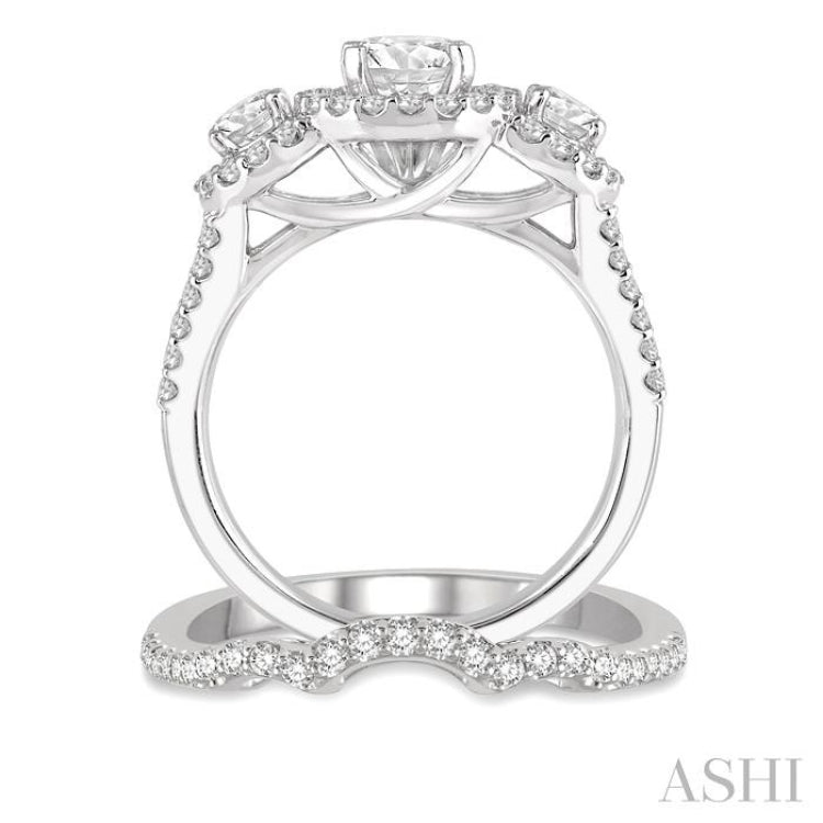 Round Shape Past Present & Future Halo Diamond Wedding Set