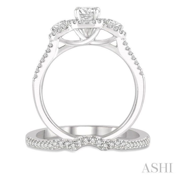 Round Shape Past Present & Future Halo Diamond Wedding Set