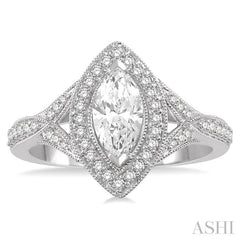 Marquise Shape Semi-Mount Halo Diamond Engagement Ring