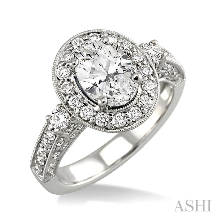 Oval Shape Semi-Mount Halo Diamond Engagement Ring