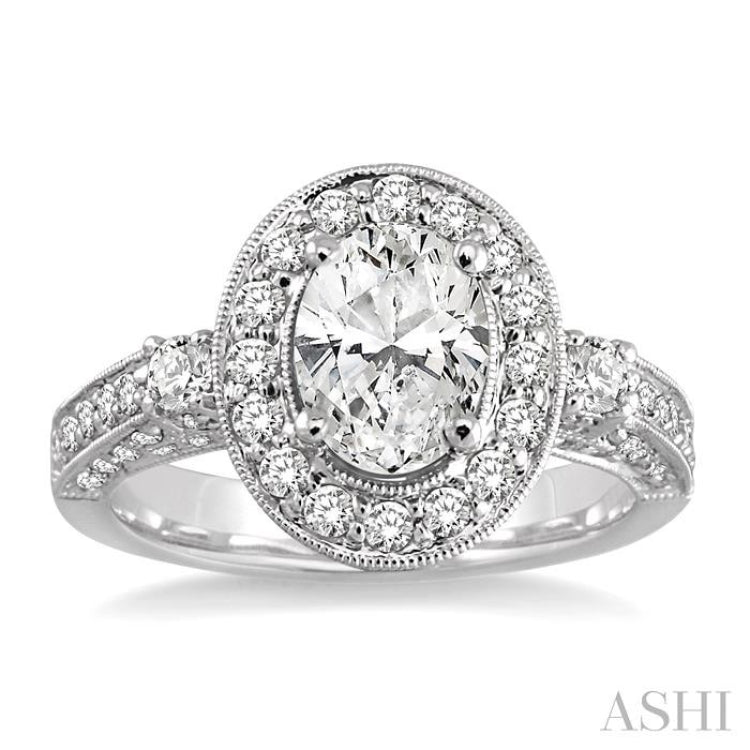 Oval Shape Semi-Mount Halo Diamond Engagement Ring