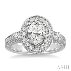 Oval Shape Semi-Mount Halo Diamond Engagement Ring