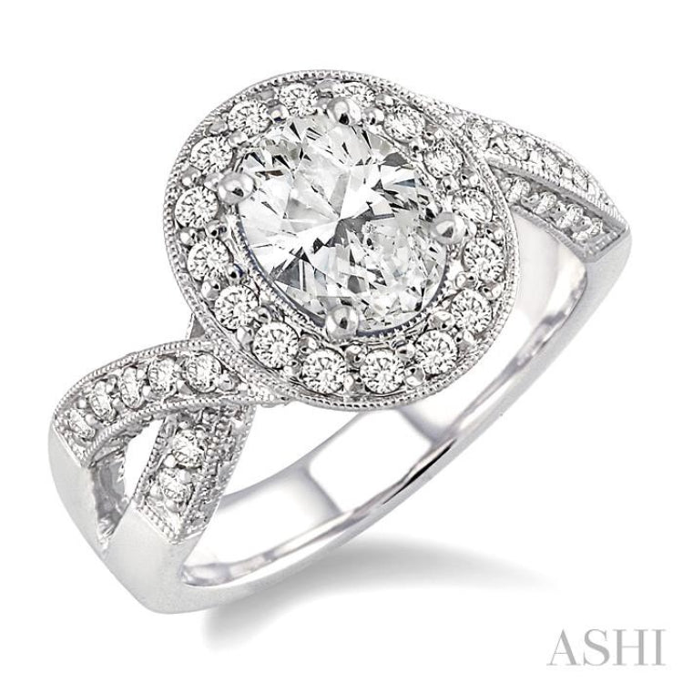 Oval Shape Semi-Mount Halo Diamond Engagement Ring