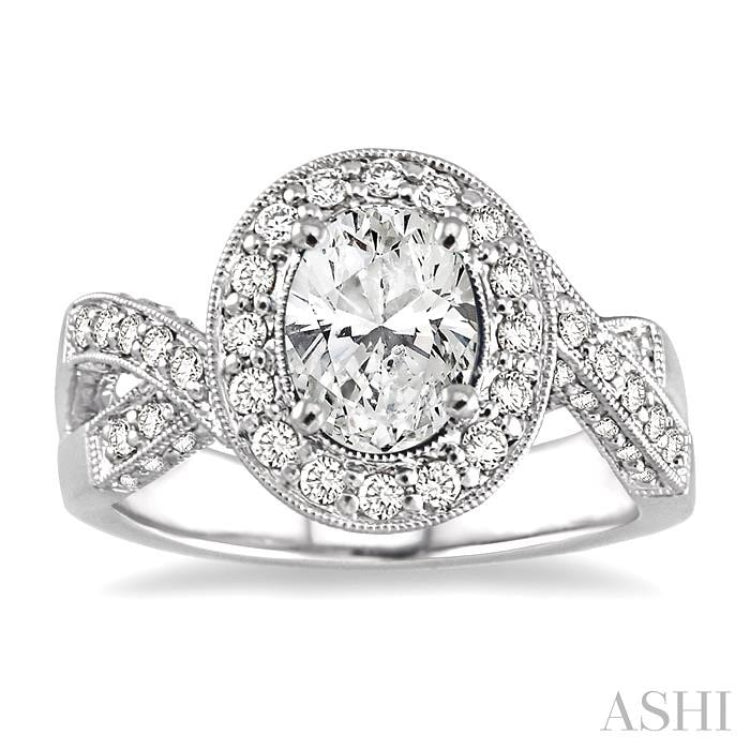 Oval Shape Semi-Mount Halo Diamond Engagement Ring