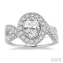 Oval Shape Semi-Mount Halo Diamond Engagement Ring