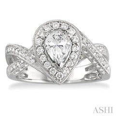 Pear Shape Semi-Mount Halo Diamond Engagement Ring