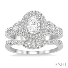 Oval Shape Halo Diamond Wedding Set