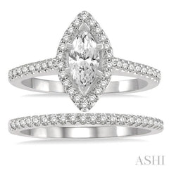 Marquise Shape Halo Diamond Wedding Set