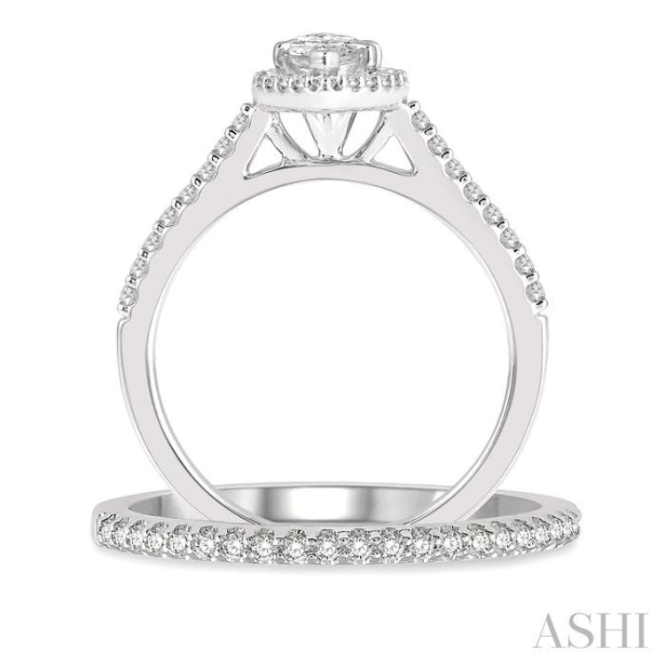 Marquise Shape Halo Diamond Wedding Set