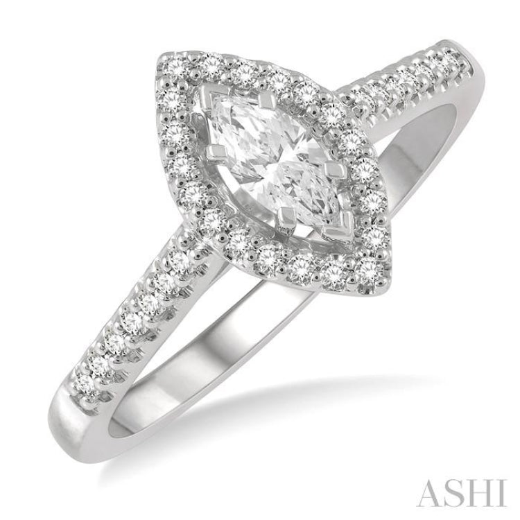 Marquise Shape Semi-Mount Halo Diamond Engagement Ring