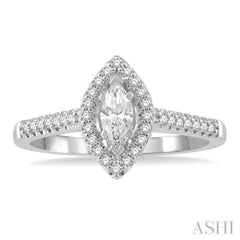 Marquise Shape Semi-Mount Halo Diamond Engagement Ring