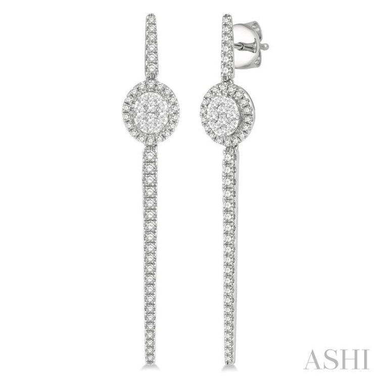 Oval Shape Halo Lovebright Diamond Long Earrings